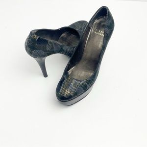 STUART WEITZMAN Gray Platform Snakeskin Stiletto Heels, Size 7.5